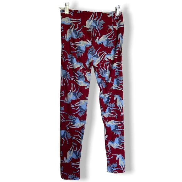 LuLaRoe Womens Leggings OS Actual UNICORN Print Patterned Burgundy Wine Blue NEW - Picture 4 of 7